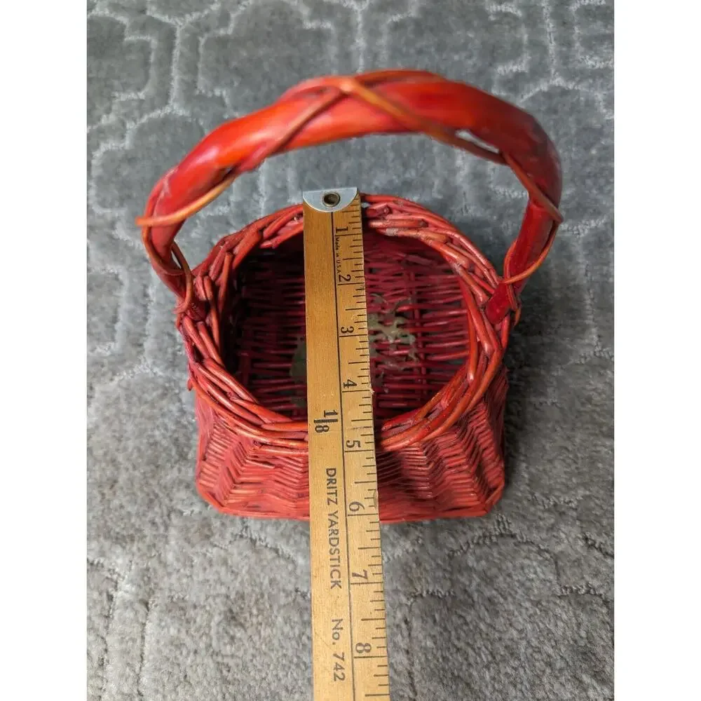 CHRISTMAS Red Woven Wicker BASKET 9.5